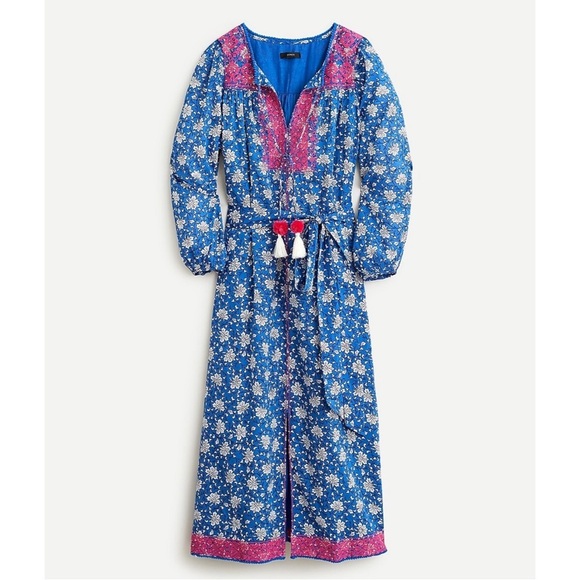 J CREW embroidered block print midi dress casual beautiful XS - Picture 2 of 11